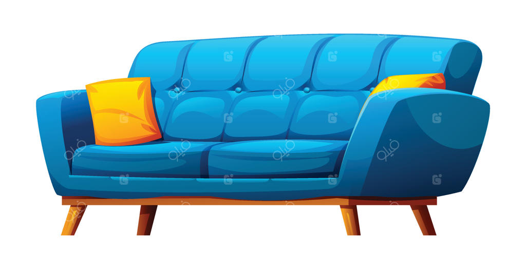 مبل آبی شیک با کوسن‌های رنگارنگ