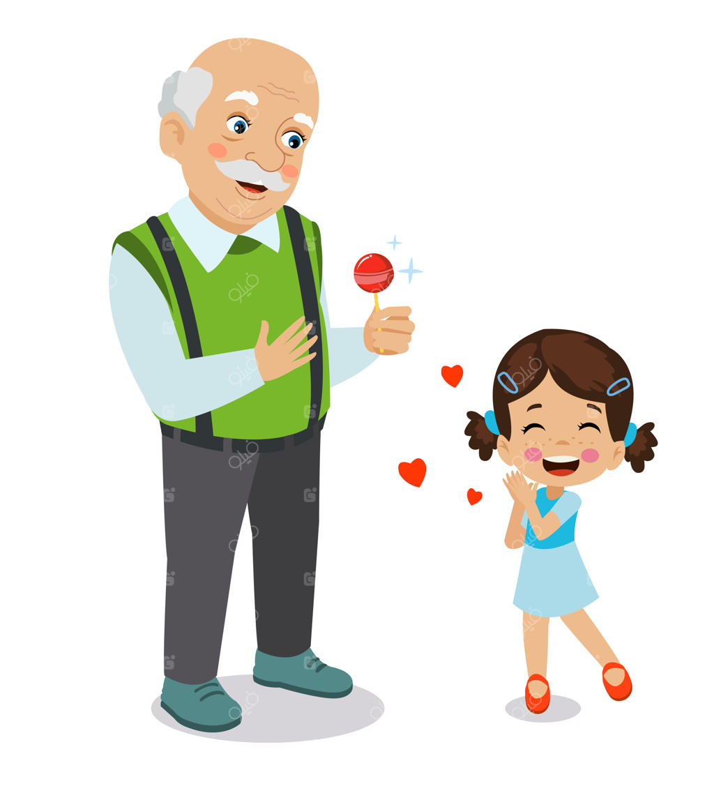 پدربزرگ به دختربچه بامزه آبنبات چوبی می‌دهد