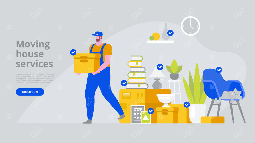 مردی با لباس فرم و جعبه‌های مقوایی: اسباب‌کشی خانه