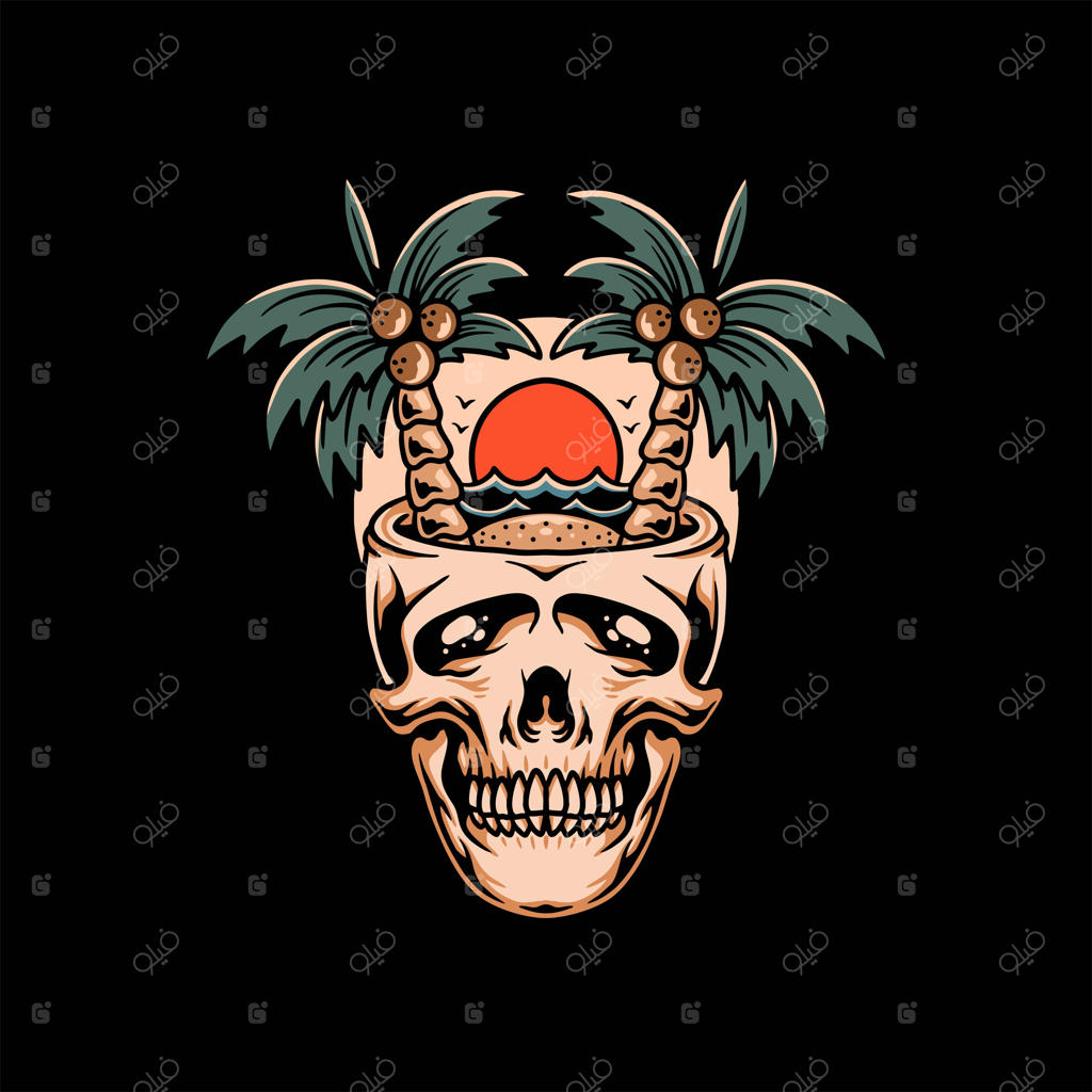 طراحی وکتور ساحل تابستانی و جمجمه