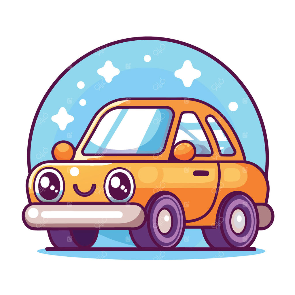 ماشین کارتونی با چشم‌ها و صورت خندان