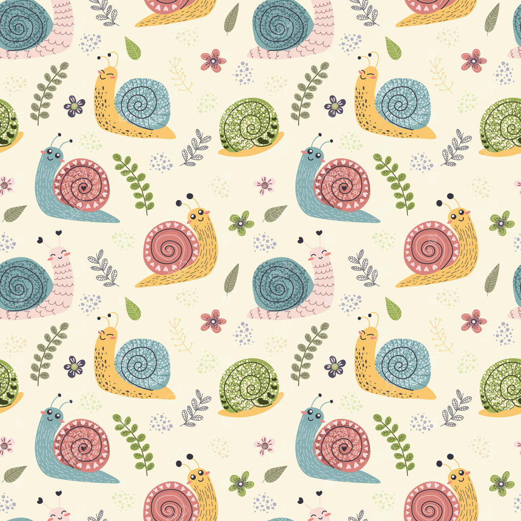 حلزون‌های بازیگوش برای طراحی پارچه، نقش حیوانی شاد، پترن یکپارچه