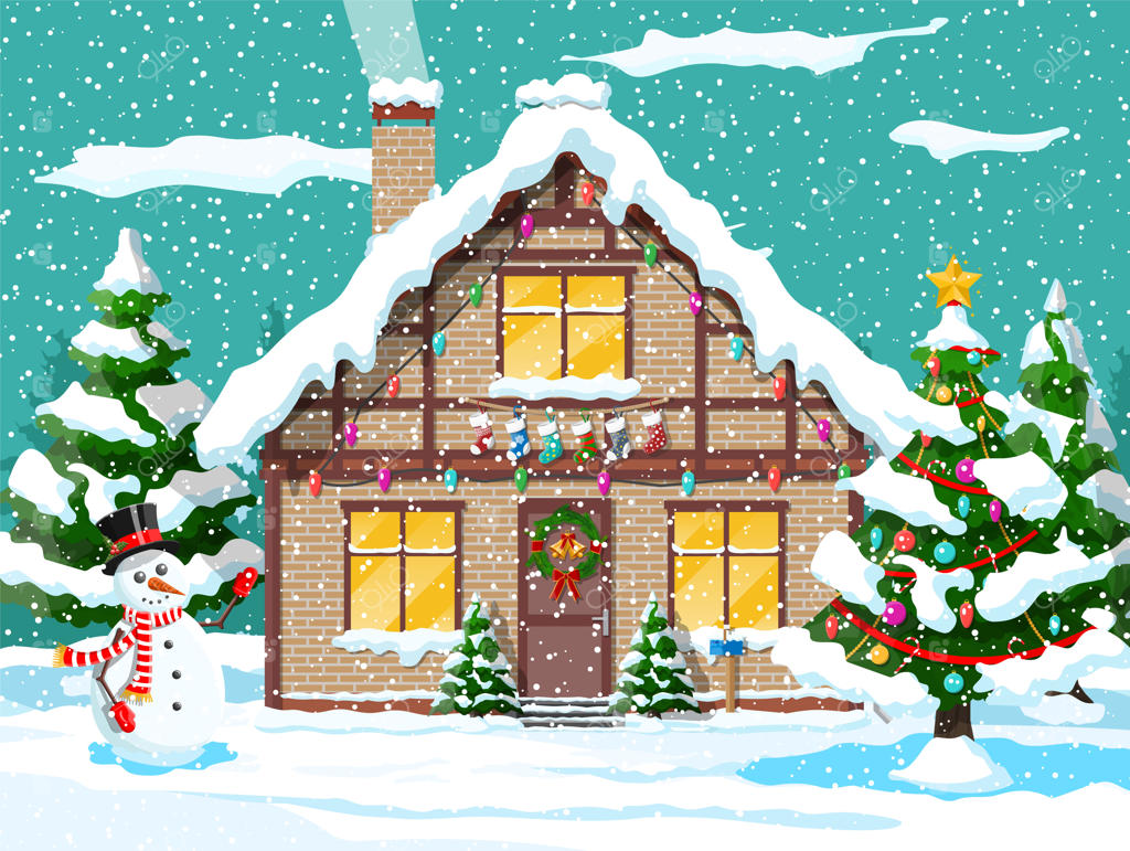 خانه حومه شهری پوشیده از برف