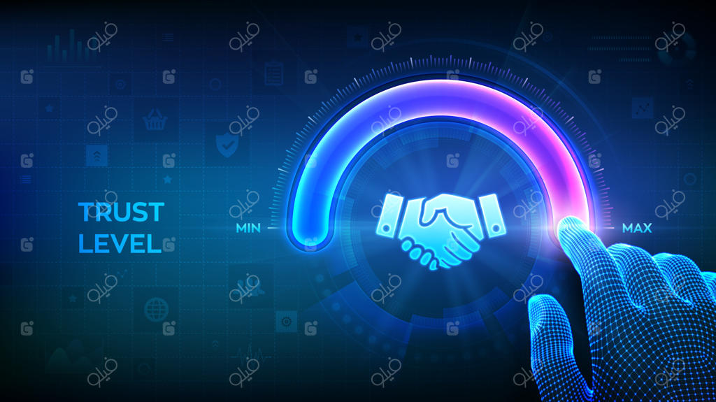 تنظیم‌گر سطح اعتماد: دست سیمی در حال افزایش به حداکثر سطح اطمینان با نشانگر دست دادن - تصویرسازی برداری