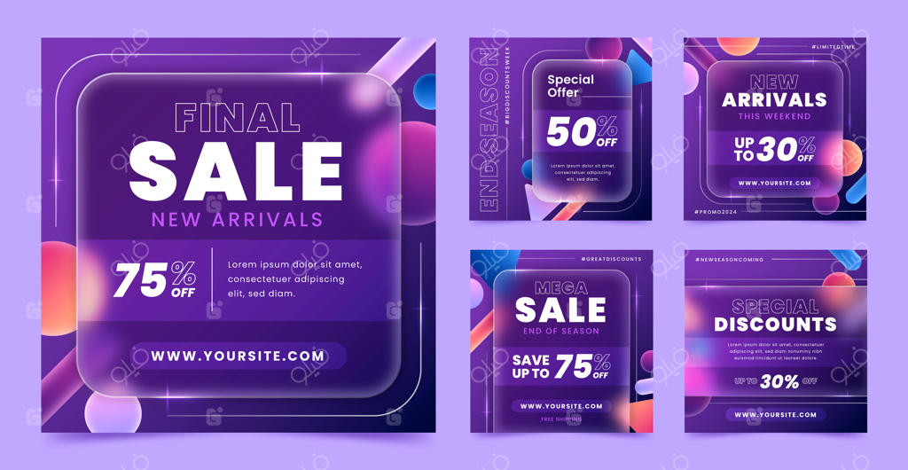 پست‌های اینستاگرامی با افکت شیشه‌ای گرادیانی装修 شده