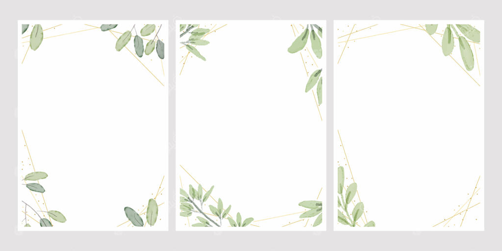 کارت دعوت عروسی با طراحی دستی گیاهان آبرنگی و قاب طلایی لوکس در اندازه 5x7 - مجموعه‌ای خاص