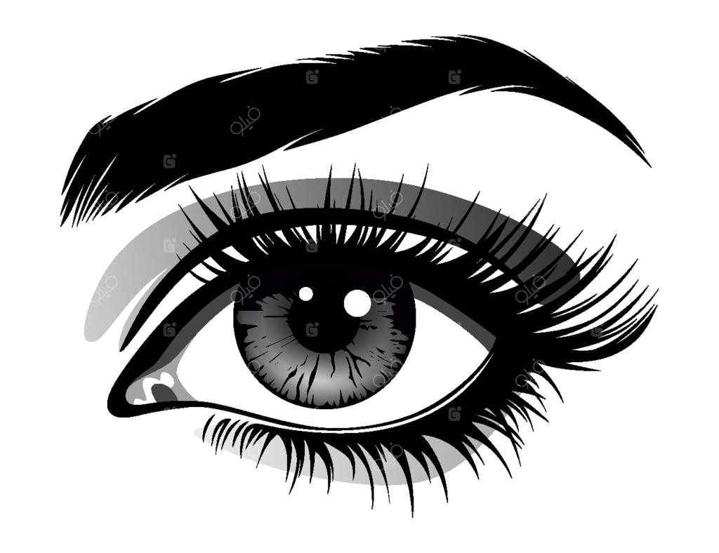 آیکون چشم زیبای زنانه با مژه‌های بلند و ابرو، آرایش جذاب و خط چشم