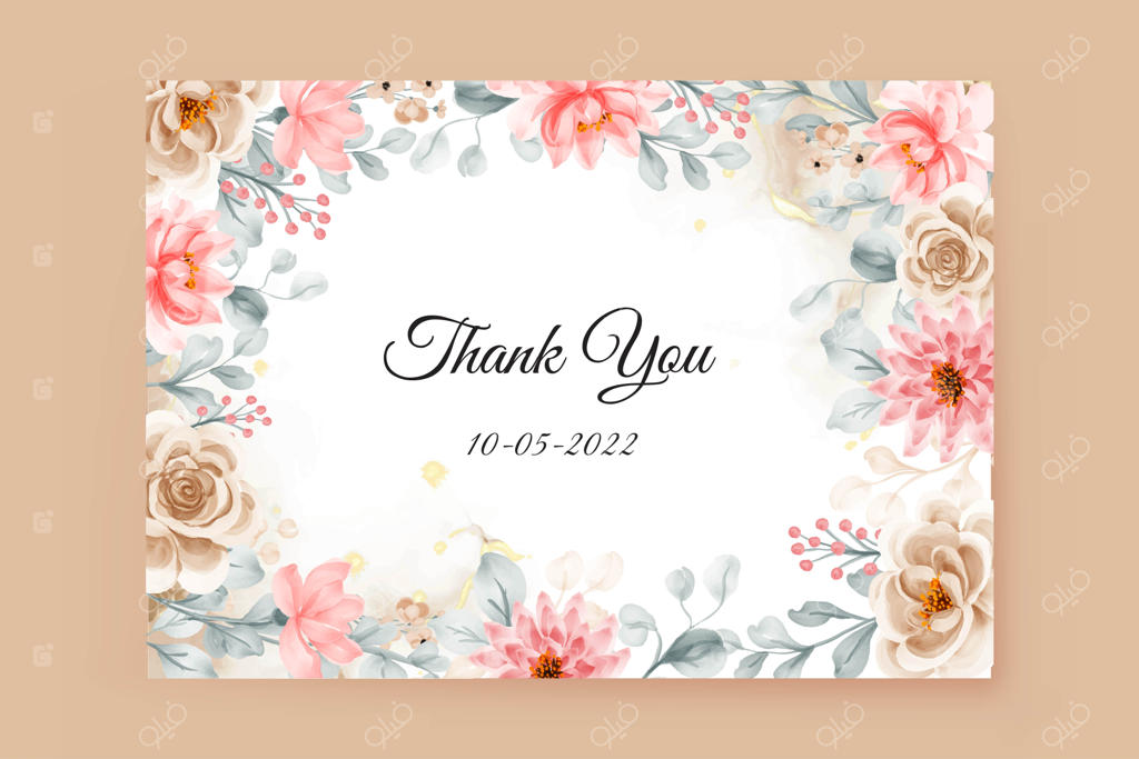 کارت تشکر با پس‌زمینه قاب گل‌ها