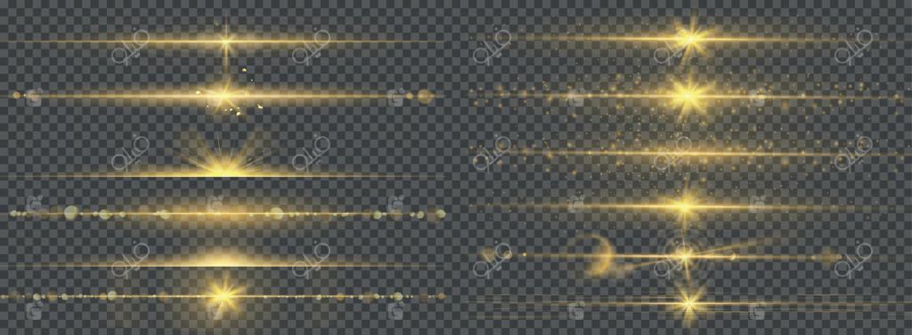 خطوط نور ملایم و گرم. درخشش انتزاعی طلایی با خطوط نورانی، پرتوهای درخشان در حاشیه، افکت نور خیره‌کننده، مجموعه‌ای از نوارهای درخشان و نورانی