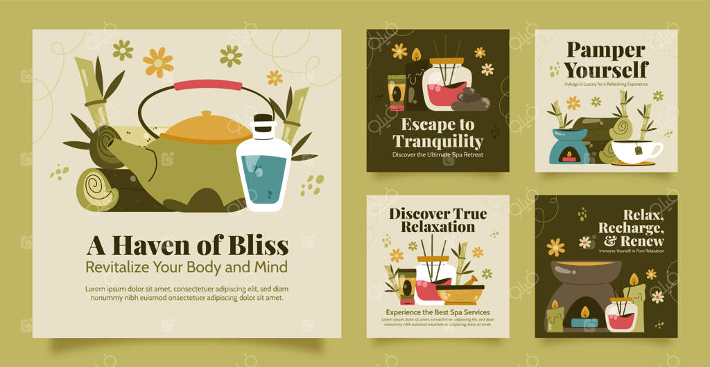 پست‌های اینستاگرامی مربوط به مراقبت‌های اسپا با طراحی دستی