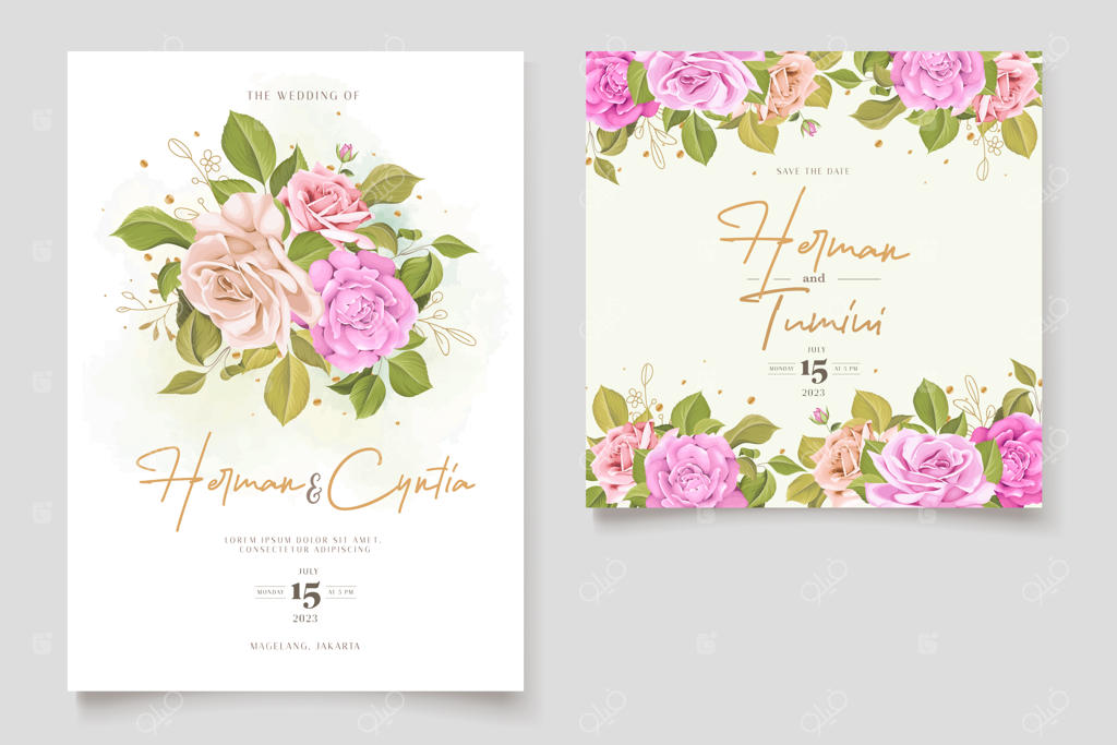 مجموعه کارت عروسی گل‌دار دست‌ساز