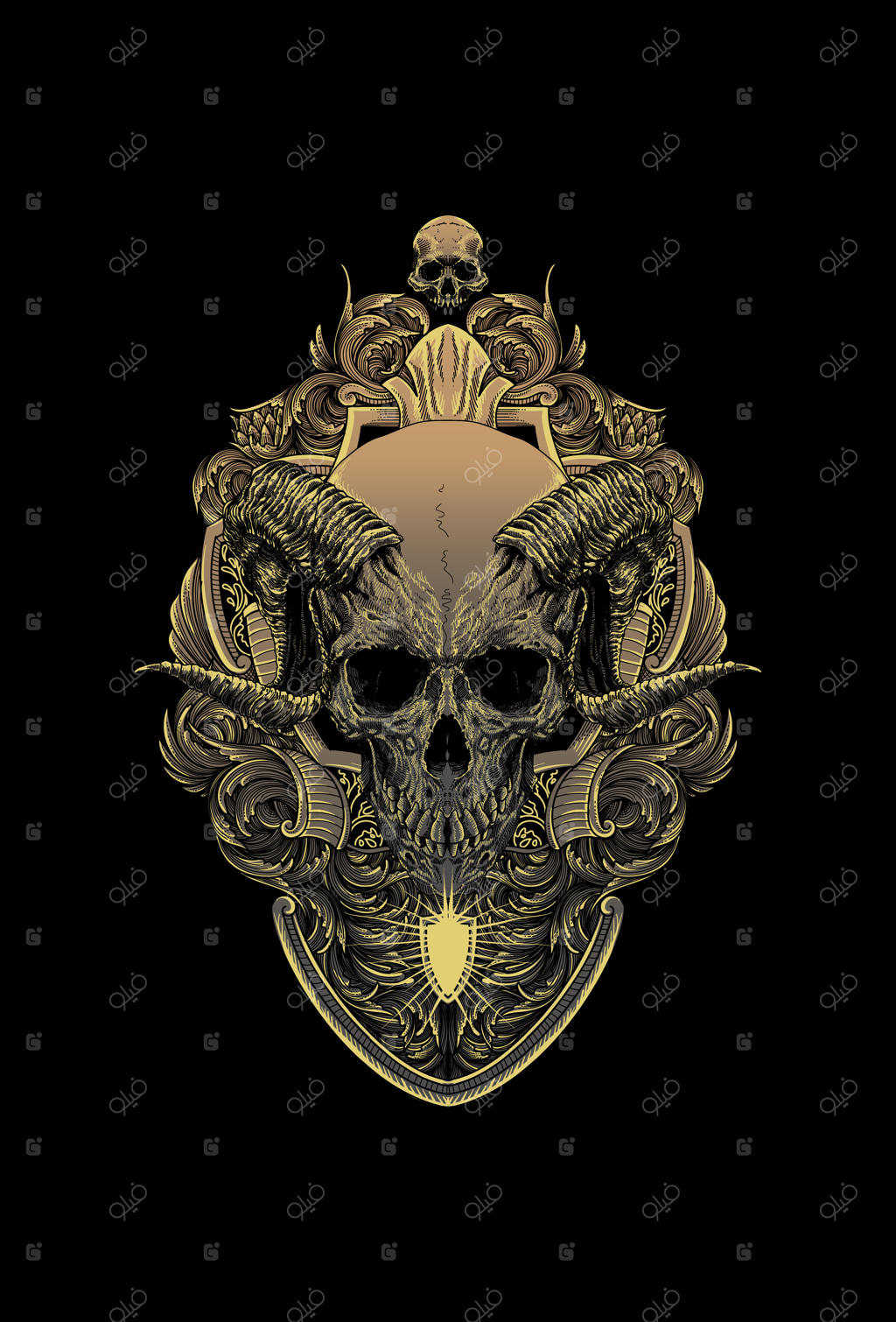 تصویر وکتور جمجمه با تزئینات