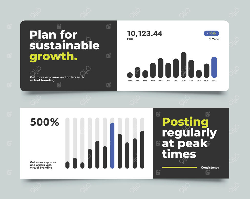 مجموعه بنرهای افقی نمودارها و گراف‌های تخت