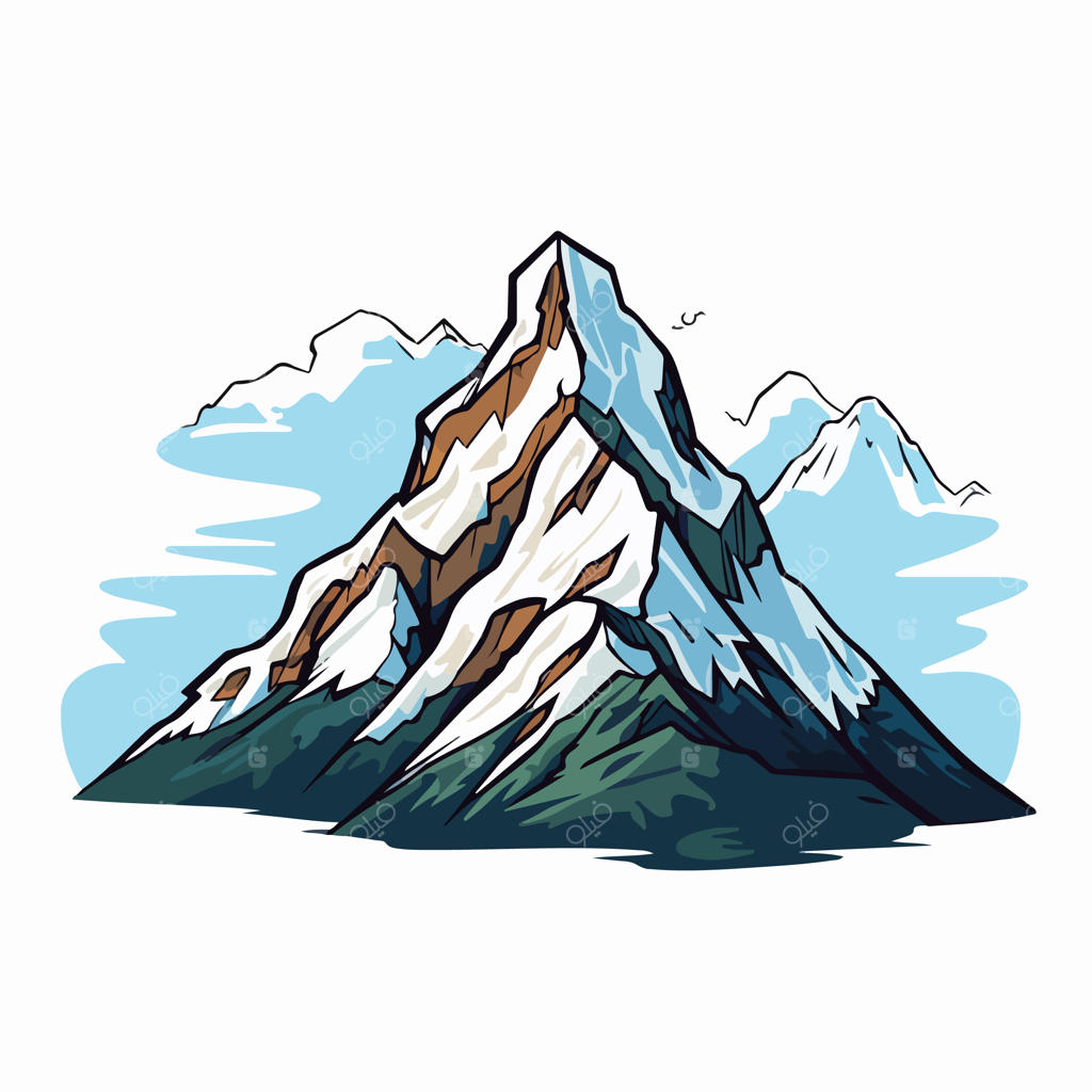 تصویرسازی وکتور کوه به سبک فلت و کارتونی، طرح دستی و ایزوله