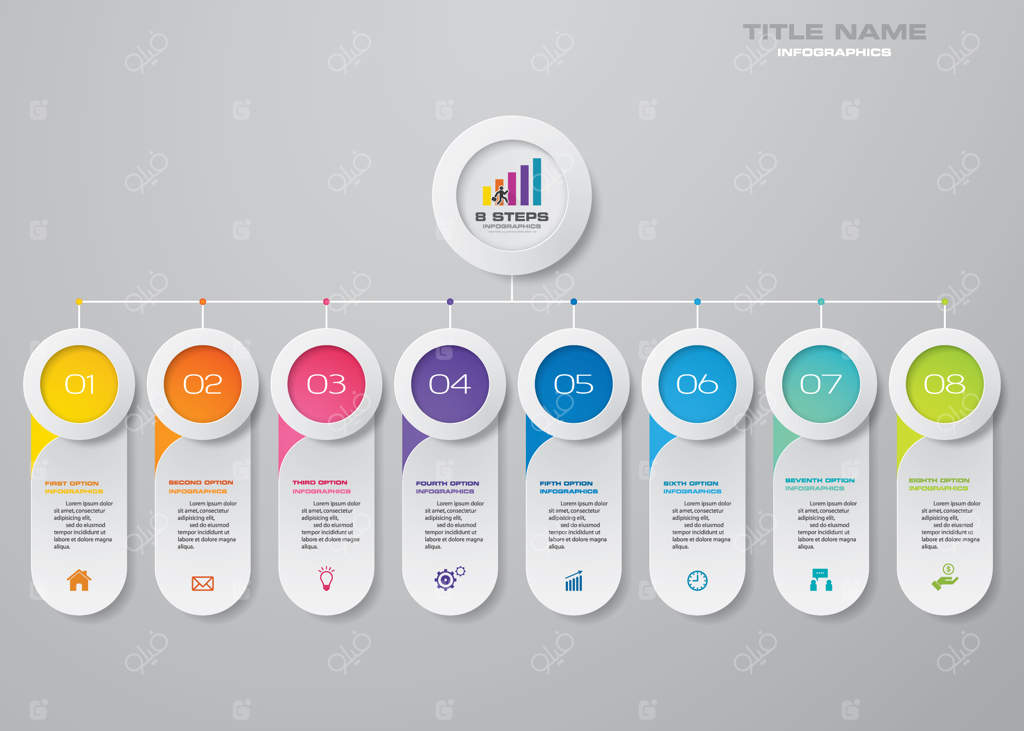 عناصر اینفوگرافیک با ۸ مرحله