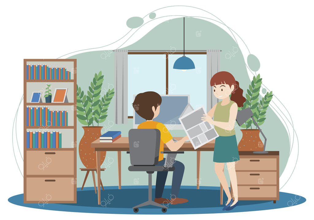 کار با لپ‌تاپ در سبک طراحی تخت