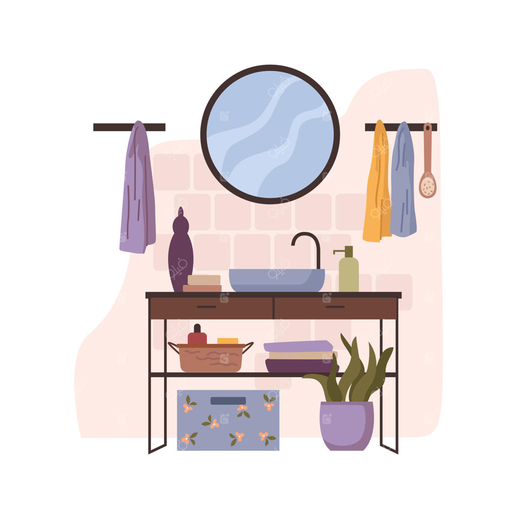 طراحی داخلی حمام با روشویی و آینه