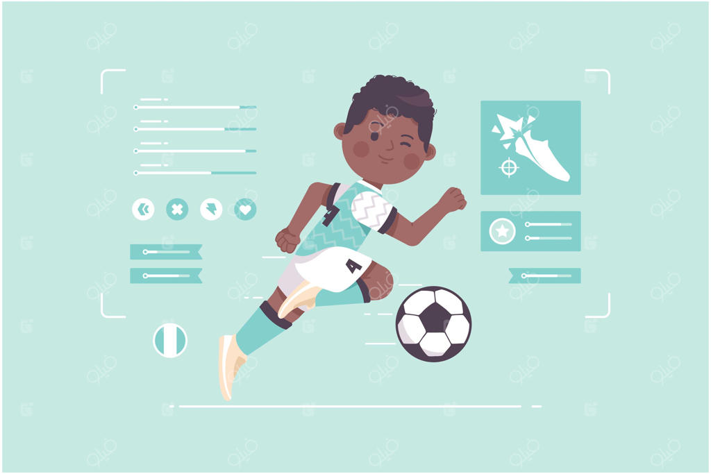 طراحی کاراکتر بامزه بازیکن فوتبال نیجریه‌ای