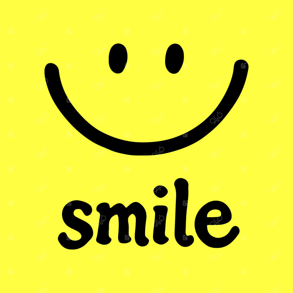 چهره خندان شاد با متن لبخند، گرافیک وکتور هنری