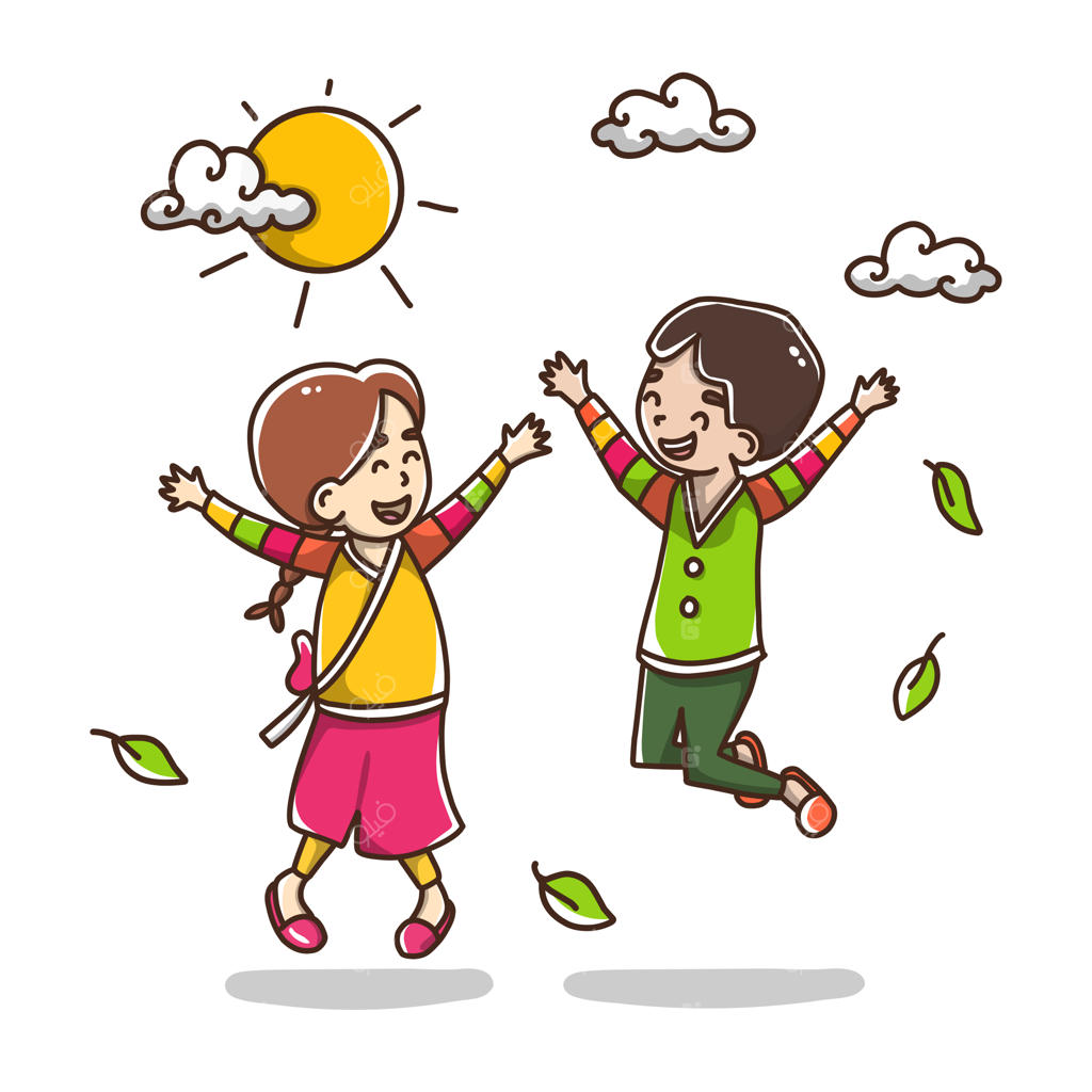 تصویر پسر و دختر خوشحال در حال پریدن