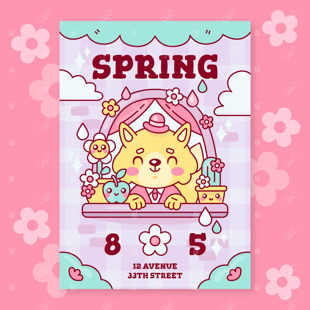 قالب پوستر عمودی با طرح دستی به سبک کاوایی