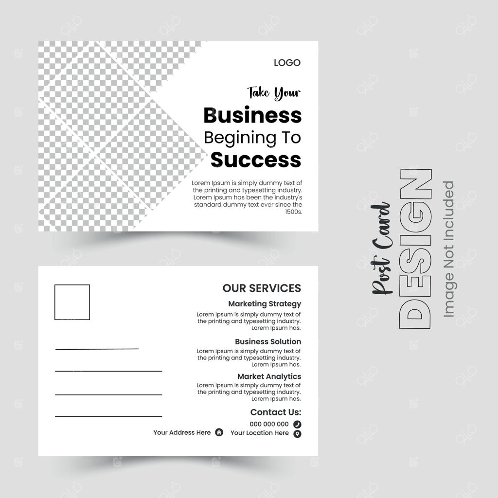 طراحی ساده و شفاف کارت پستال تجاری با نقاشی‌های جذاب.