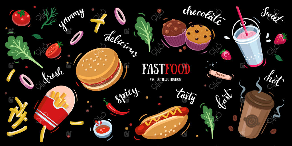 مجموعه‌ای از عناصر فست فود