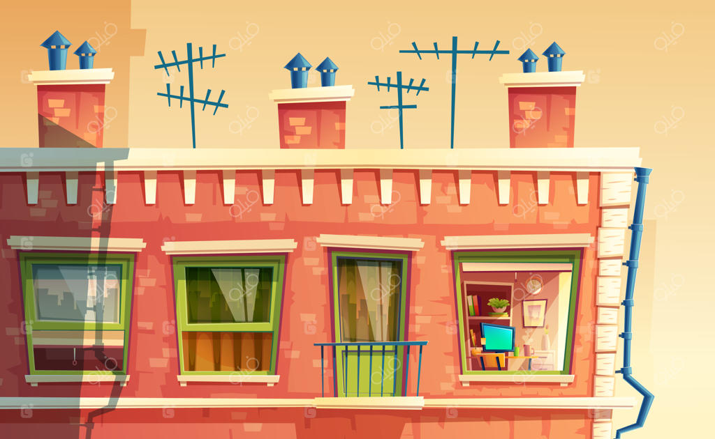 نمای آپارتمان چند طبقه و سقف ساختمان