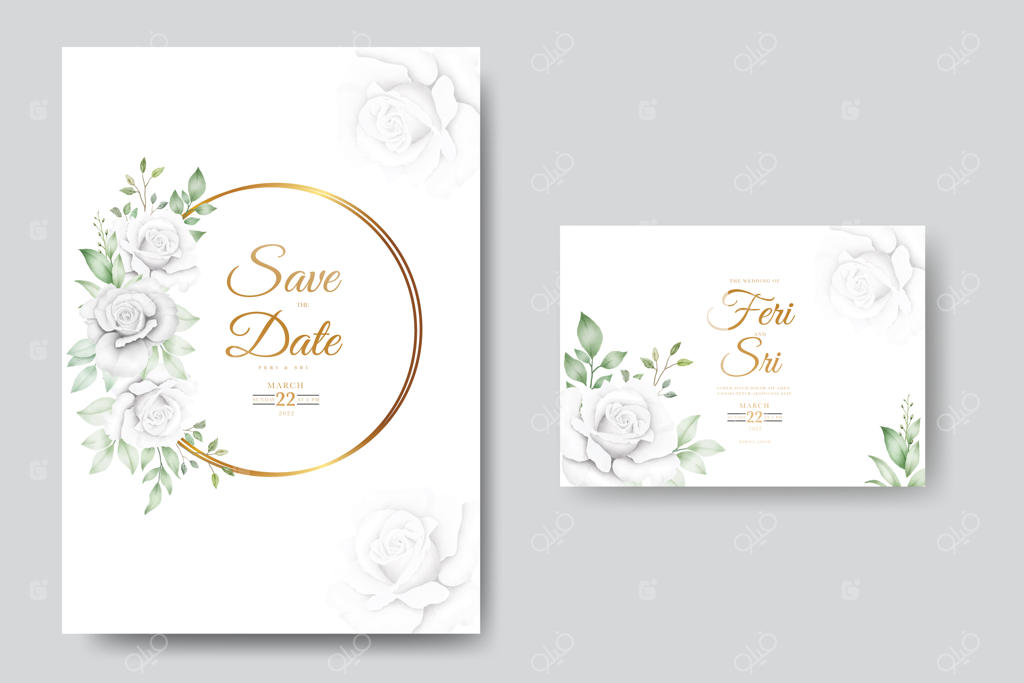 الگوی دعوتنامه عروسی با طرح گل‌ها و برگ‌های زیبا