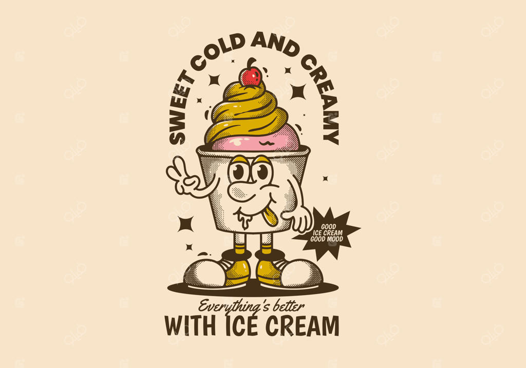 همه چیز با بستنی بهتر است - تصویر نوستالژیک و بامزه شخصیت بستنی فنجانی