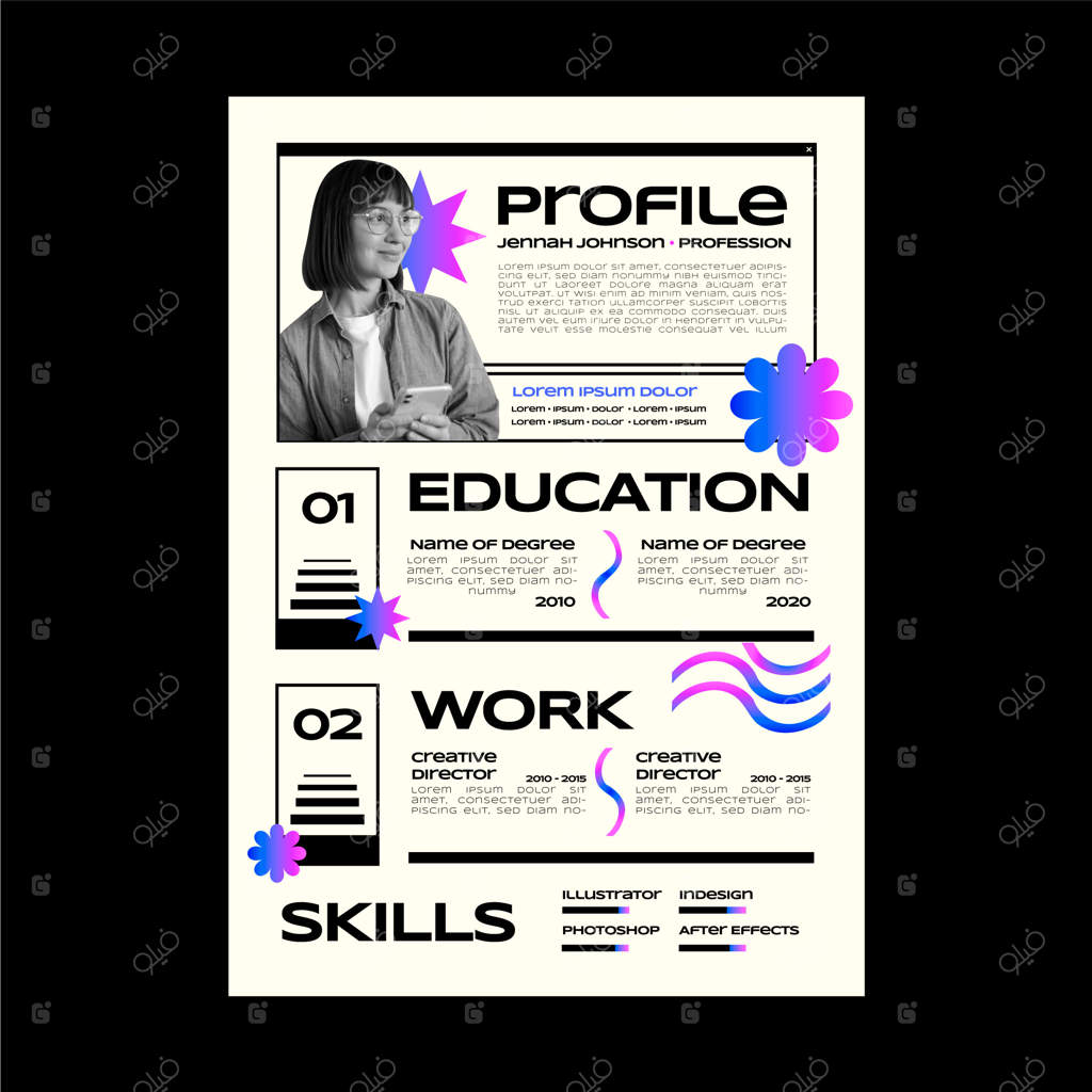 قالب رزومه مینیمالیستی و رنگ‌گرادیان با طراحی رترو