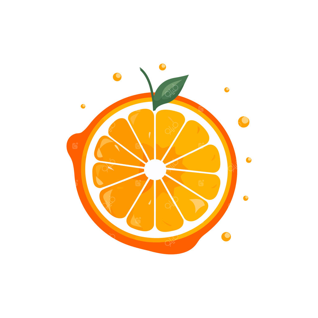 وکتور برش پرتقال با برگ سبز در پس‌زمینه سفید
