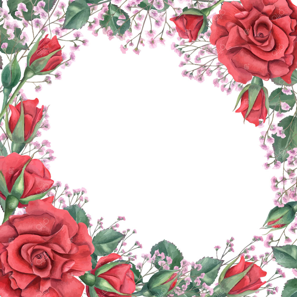 طراحی قاب گلدار با گل‌های رز قرمز: وکتور حرفه‌ای
