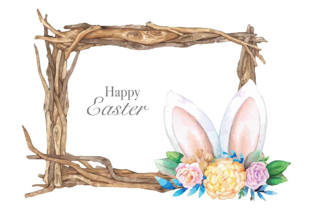 قاب چوبی آبرنگی با تزیینات بهاری عید پاک - تصویر وکتور