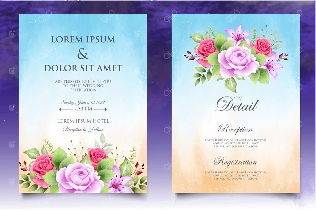 قالب کارت دعوت با طرح گل‌های رز آبرنگی زیبا