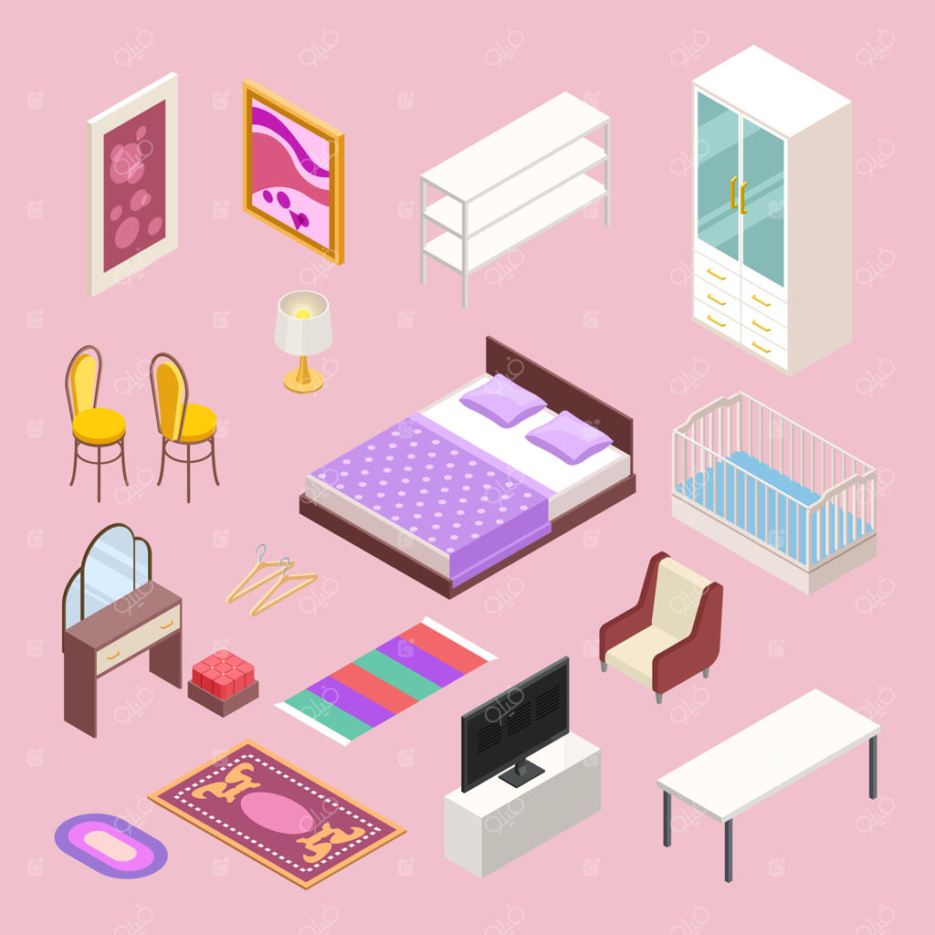 ست مبلمان اتاق خواب به سبک ایزومتریک