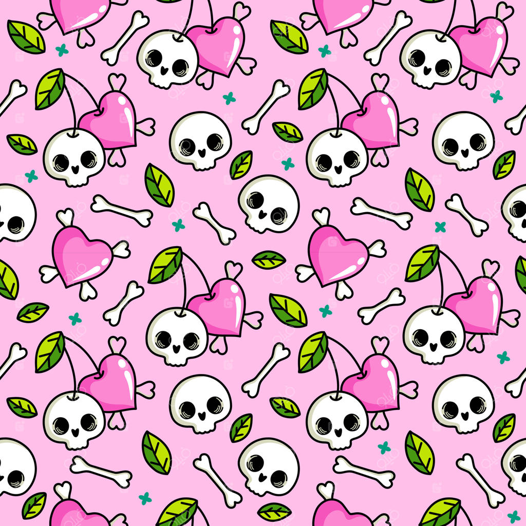 طرح شاداب و پیوسته جمجمه‌های بامزه روی زمینه صورتی با قلب‌ها. پس‌زمینه‌ای رنگارنگ با جمجمه‌ها برای جشن روز مردگان و هالووین. طرح بی‌وقفه با جمجمه‌ها