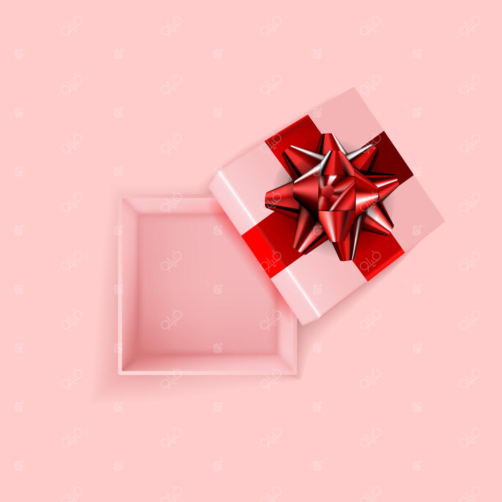 جعبه کادوی مربعی با رنگ‌های ملایم و روبان قرمز