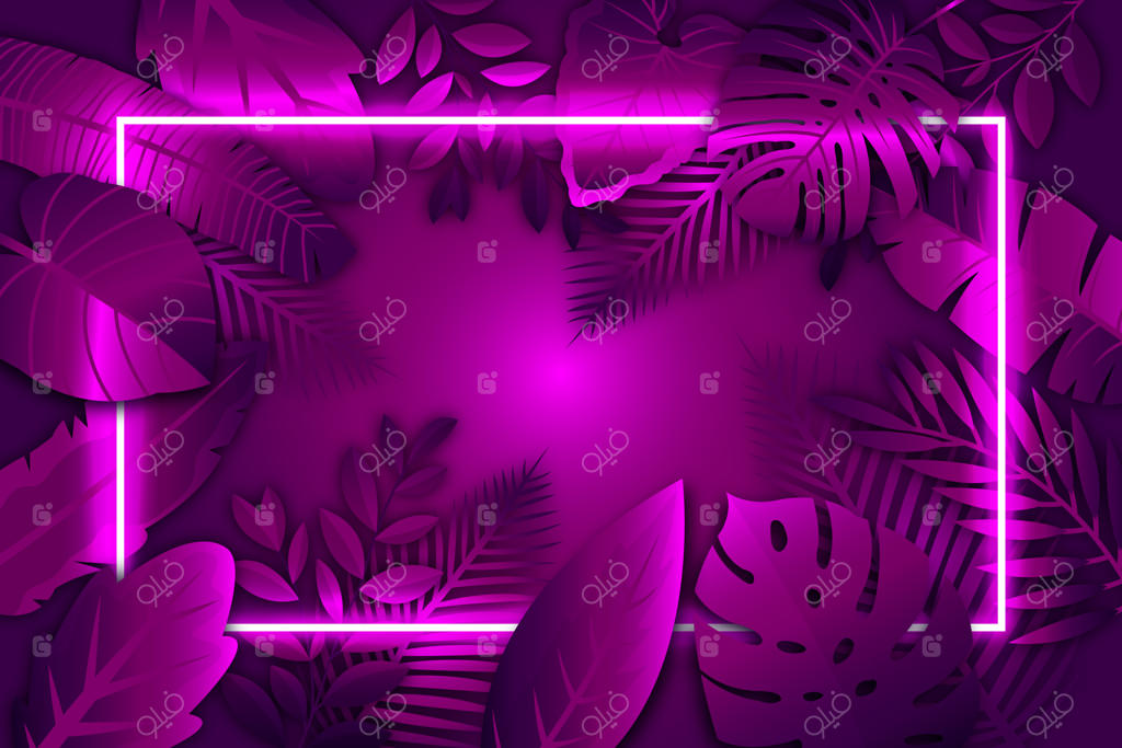 برگ‌های واقعی با قاب نئون بنفش