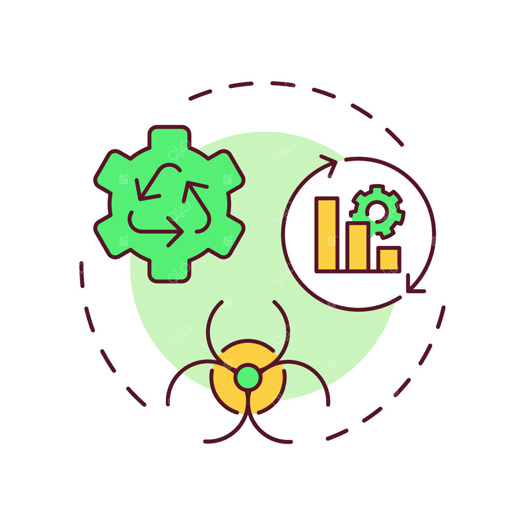 کاهش ضایعات هسته‌ای: نماد مفهومی چند رنگ. کاهش حجم و خطر مواد رادیواکتیو. طراحی گرد خطی. ایده انتزاعی. طراحی گرافیکی. مناسب برای مقالات.