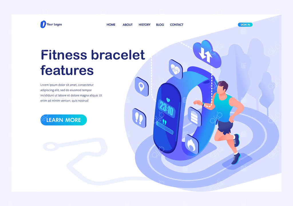 ورزشکار مرد ایزومتریک از دستبند تناسب اندام استفاده می‌کند: ویژگی‌ها و عملکرد دستگاه. قالب صفحه فرود برای وبسایت