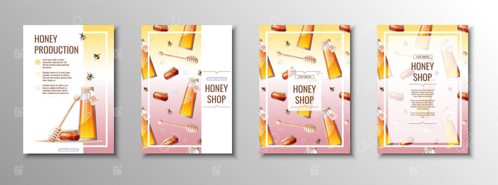 مجموعه تراکت محصولات عسل - فروشگاه عسل، بانک عسل و پوستر طرح موم عسل در اندازه A4
