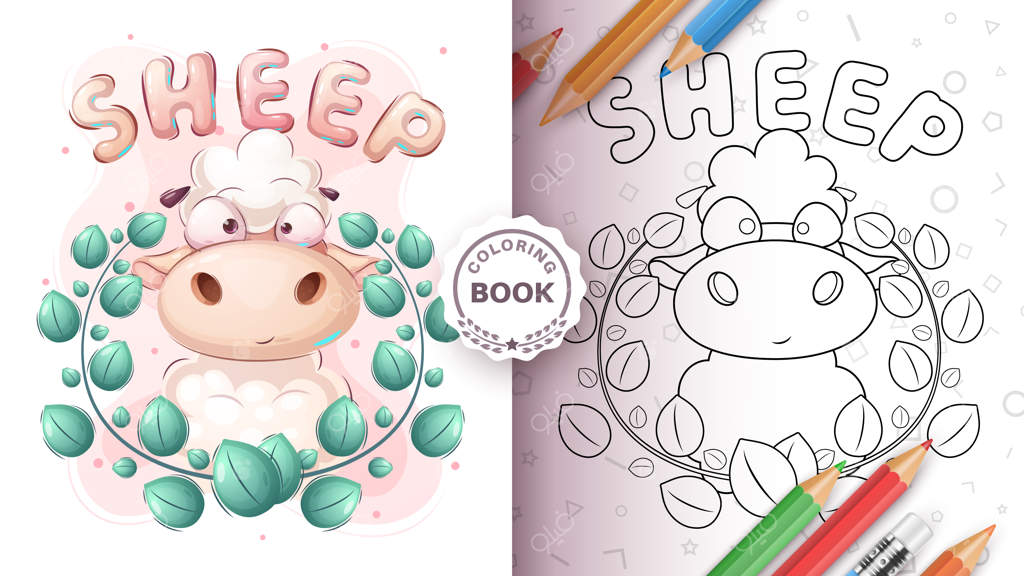 صفحه رنگ‌آمیزی شخصیت کارتونی گوسفند بامزه