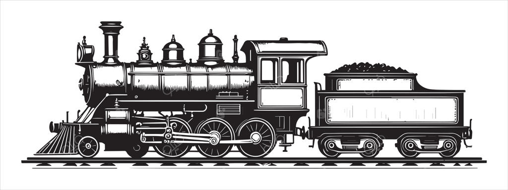 لوکوموتیو بخار مشکی با واگن زغال‌سنگ روی ریل