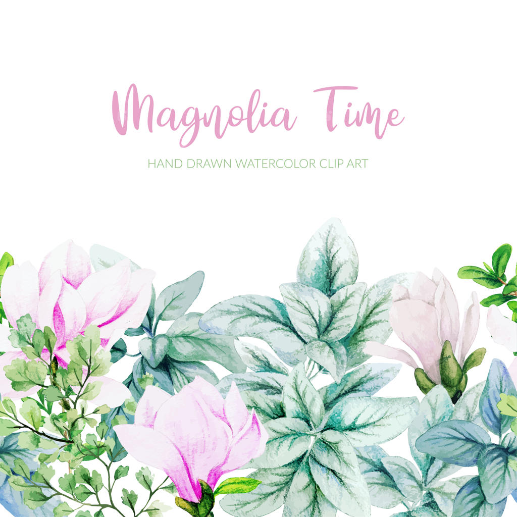 مرز بدون درز شامل مگنولیا آبرنگی، برگ‌های نقره‌ای و برگ‌های مانسترا