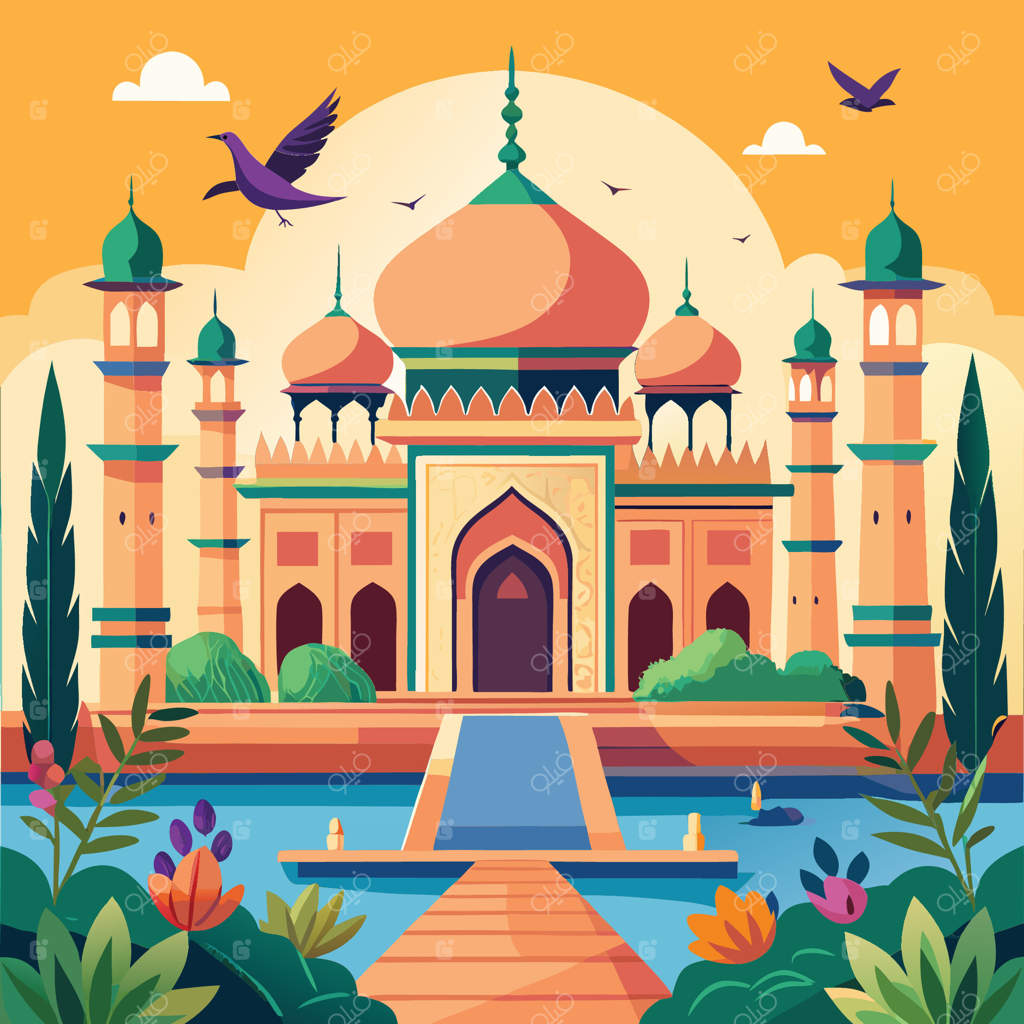 معبد کاخ باغ مغول با شکوه و زینت‌ یافته به پرندگان