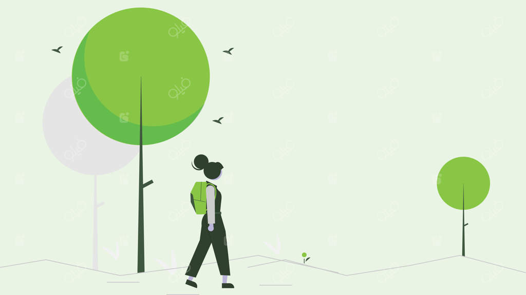 زن در باغ قدم می‌زند - طراحی ساده