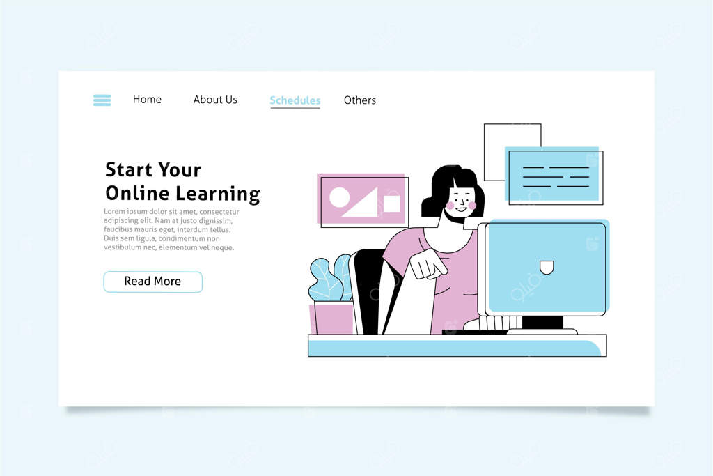 قالب صفحه فرود یادگیری آنلاین با طراحی تخت و خطی