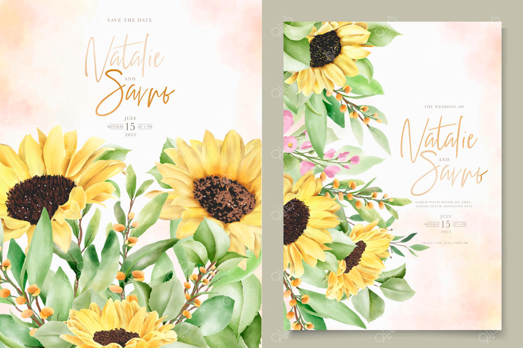 الگوی کارت گل آفتابگردان با طرح آبرنگی