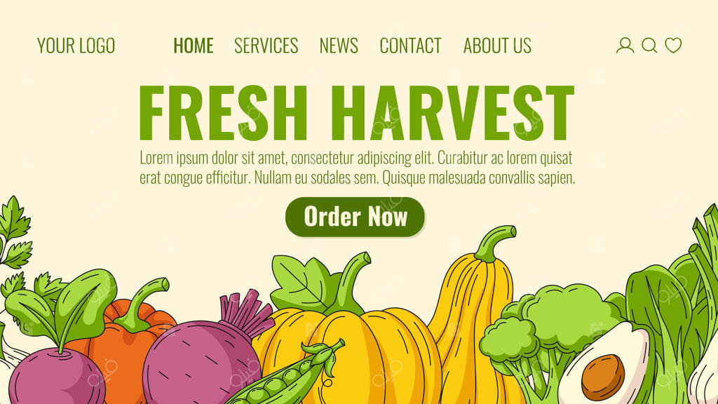برداشت از مزرعه، سبزیجات ارگانیک. سفارش سبزیجات طبیعی، محصولات اکو و تحویل غذای سالم به درب منزل. قالب صفحه فرود برای وبسایت، فروشگاه آنلاین، بازار کشاورزان.